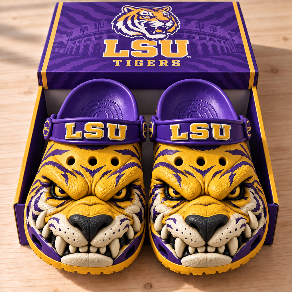 LSU Premium FIERCE 3D MASCOT CLOGS HQH